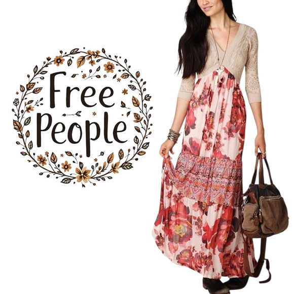 Free People Ethnic Rose Floral Sweater Maxi Dress
Color: Red Rose 
Size: S - Picture 1 of 12